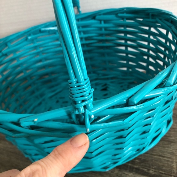 Bright Blue Woven Basket with Handle - Picture 6 of 11